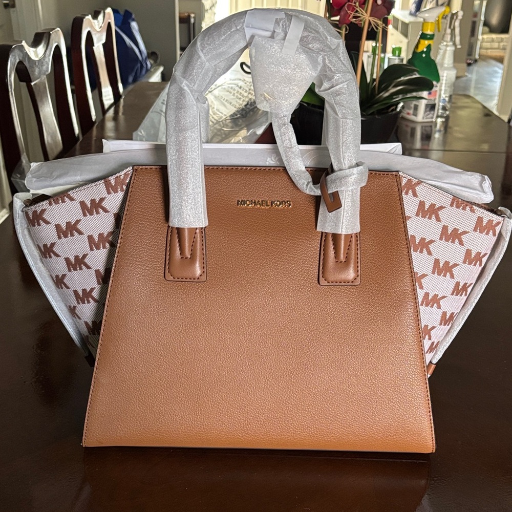 Michael Kors Brown and White Satchel